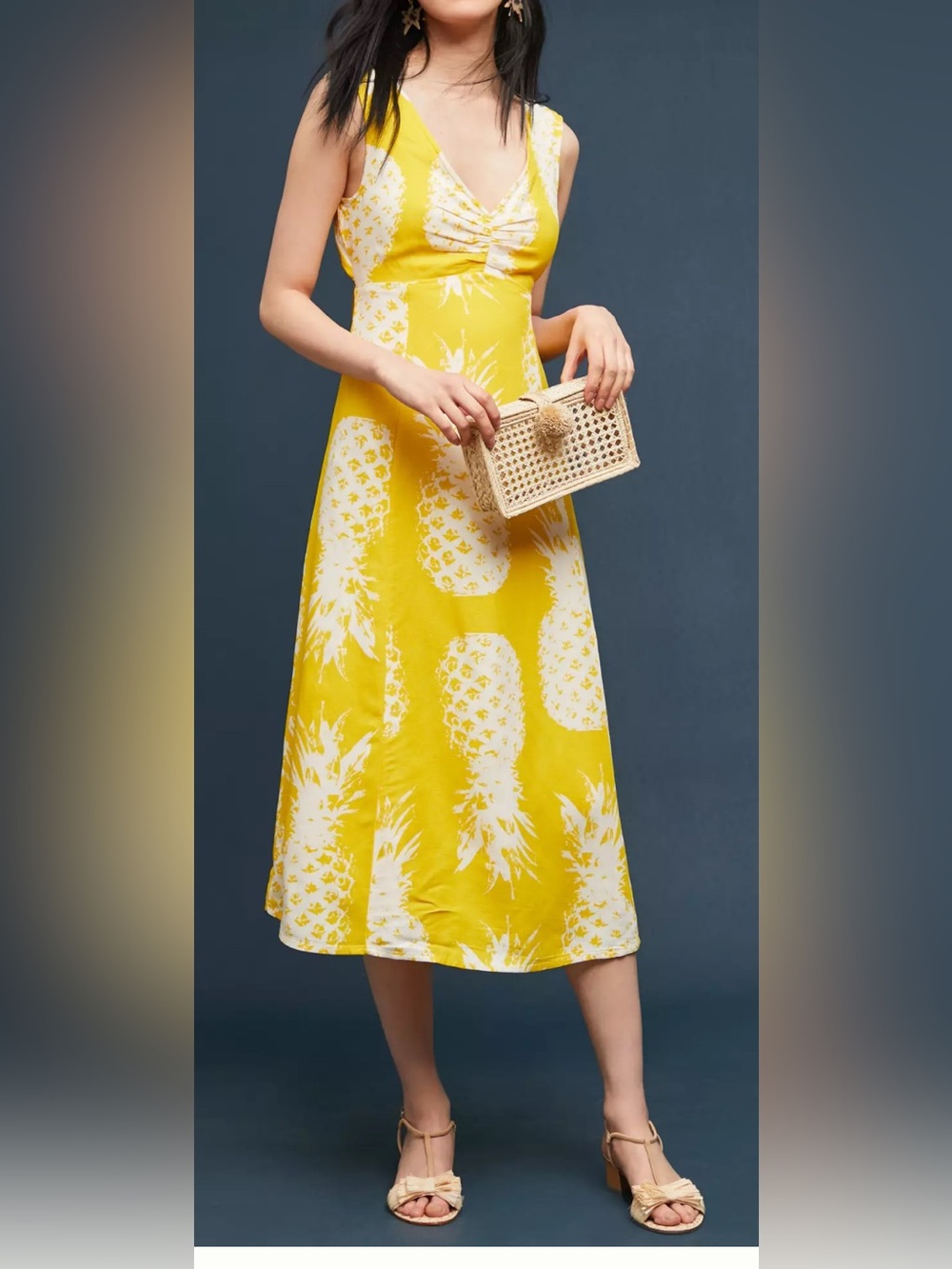 Anthropologie Maeve Bright Yellow Pineapple-Print Midi Dress